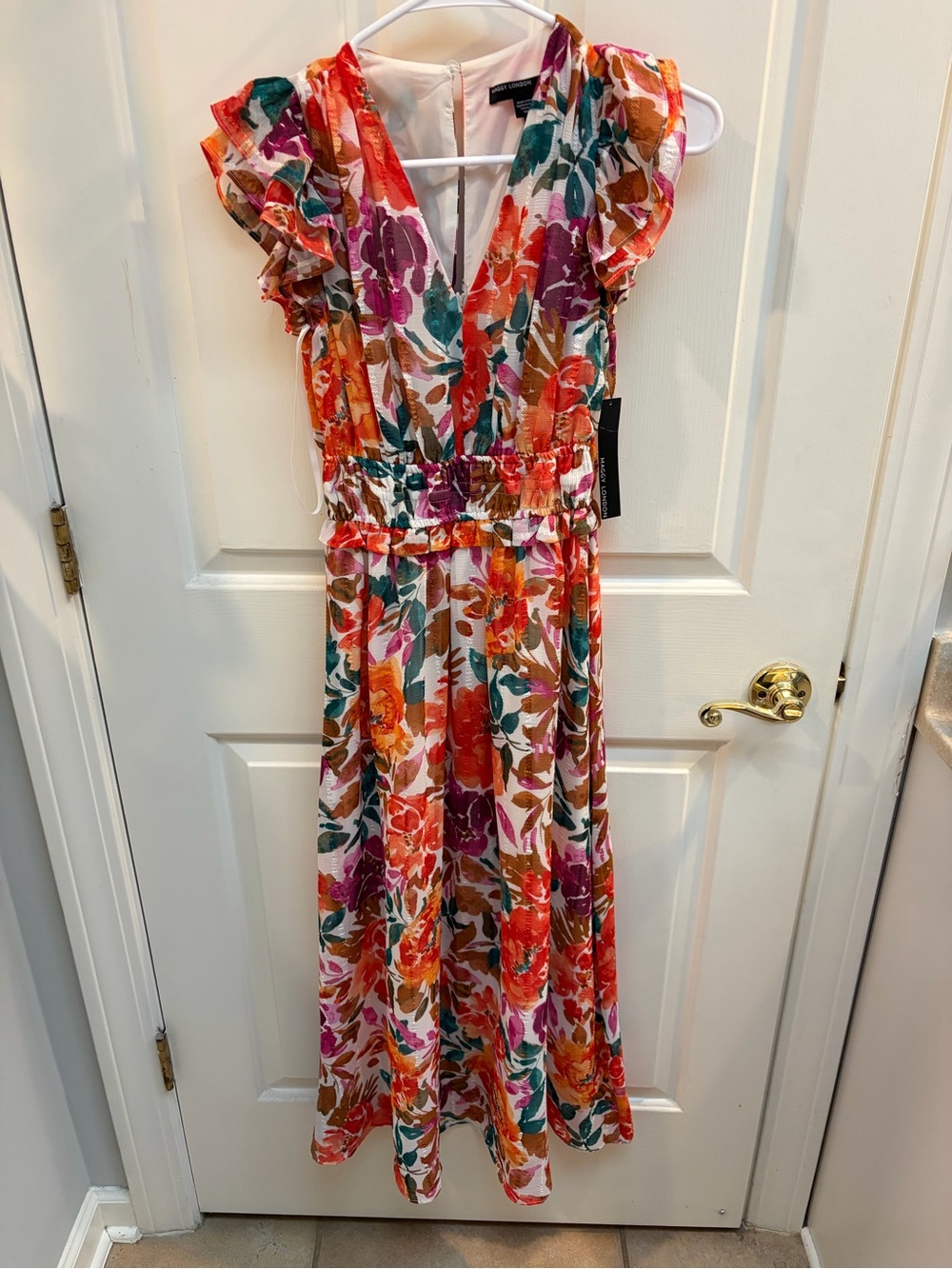 Maggy London Multicolor Floral Print Dress - Red, Orange, Pink, Green, Brown